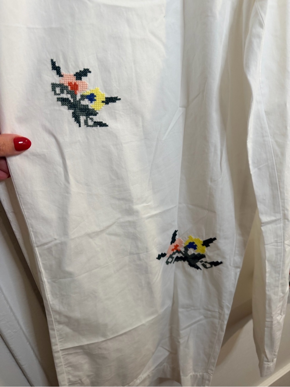 NWT LyreBird Embroidered White Wide-Leg Women's Pants - Picture 6 of 12